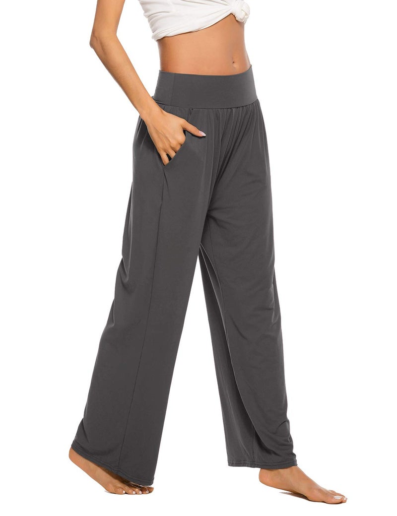 ZJCT Womens Yoga Pants with Pockets Sweatpants Comfy Loose Lounge Workout Pajama Jogger Pants Dark Gray L - Image 2